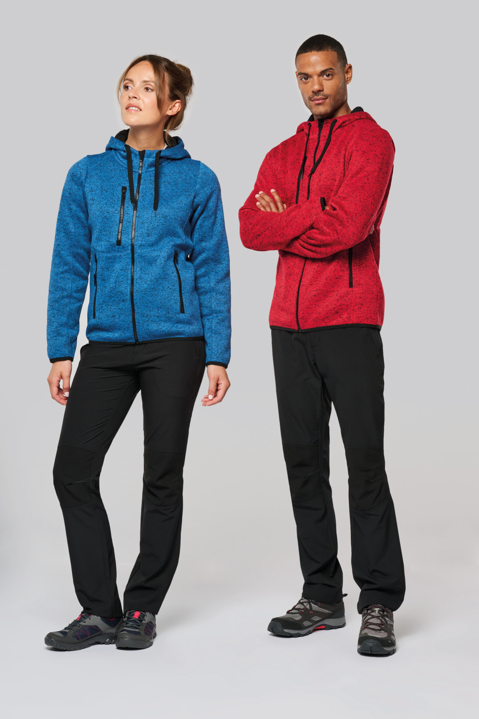 Pánska melanžová pletená fleecová bunda s kapucňou | Kariban ProAct | PA365